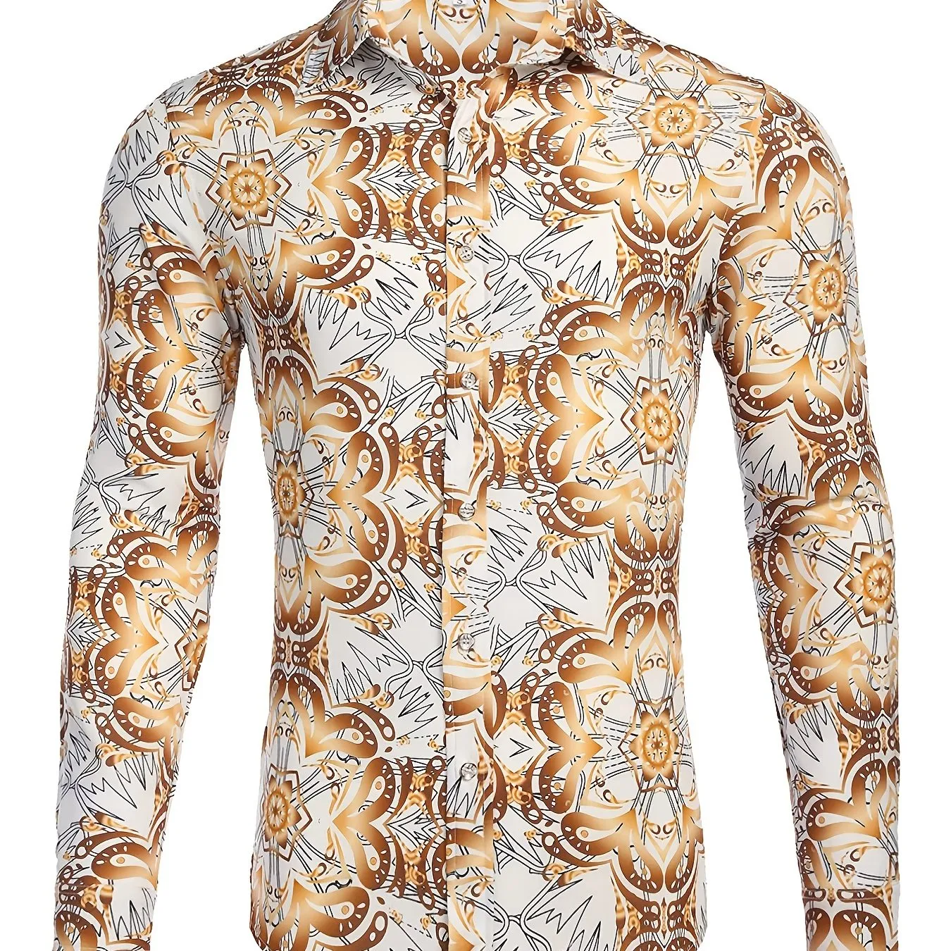 Men's Long Sleeve Luxury Design Print Casual Button Down Shirt