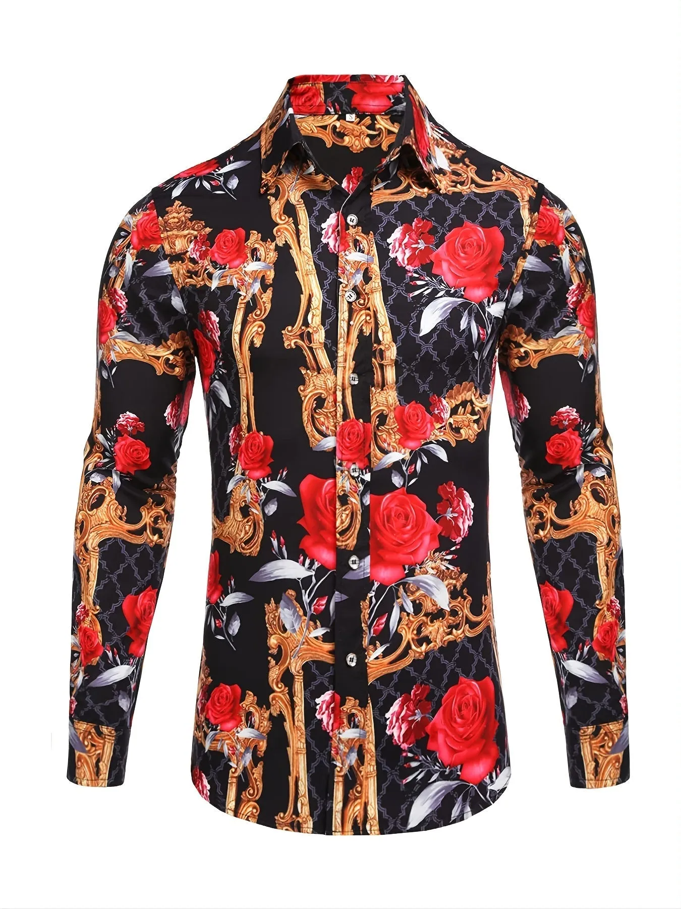 Men's Long Sleeve Luxury Design Print Casual Button Down Shirt