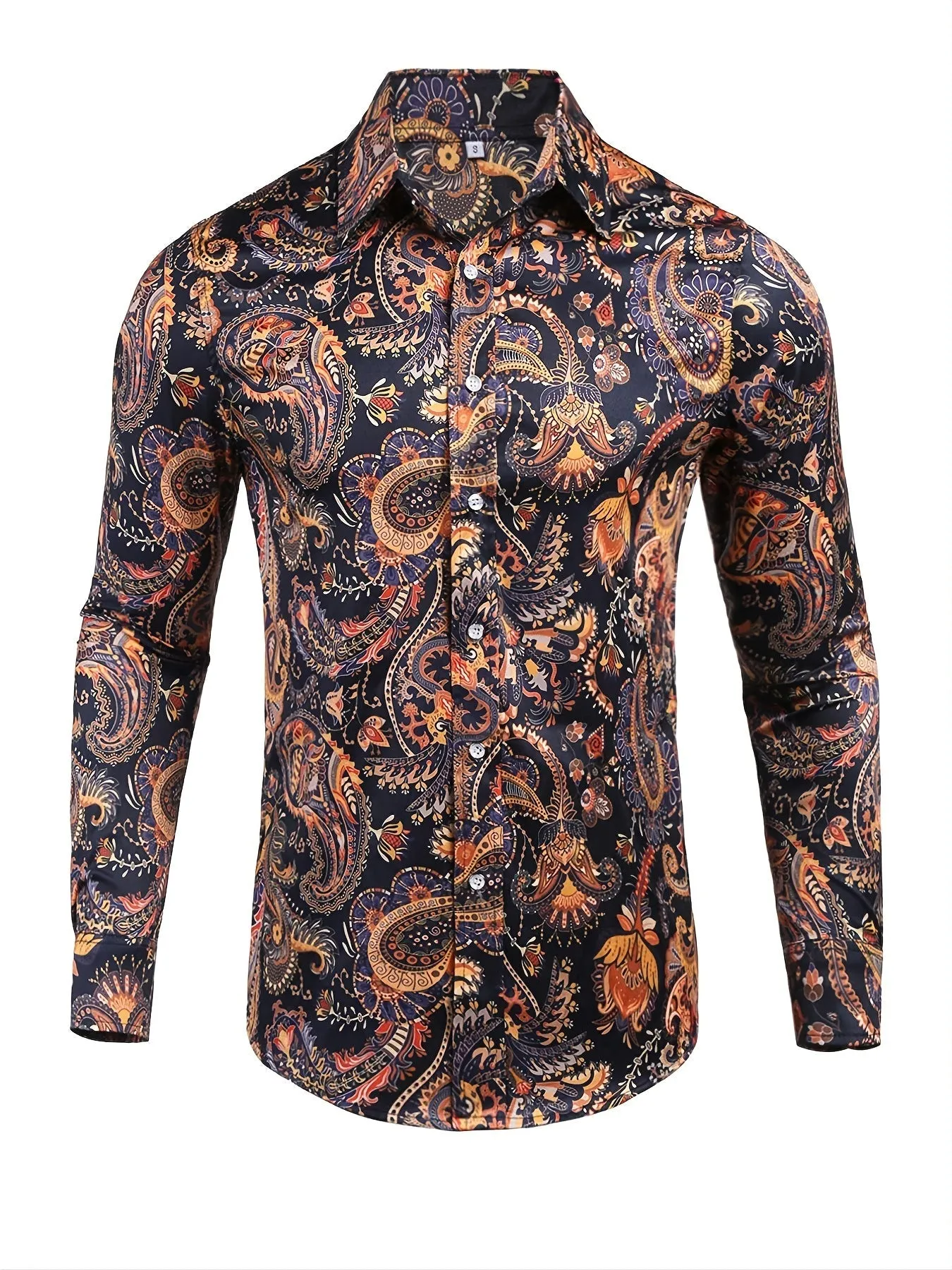 Men's Long Sleeve Luxury Design Print Casual Button Down Shirt