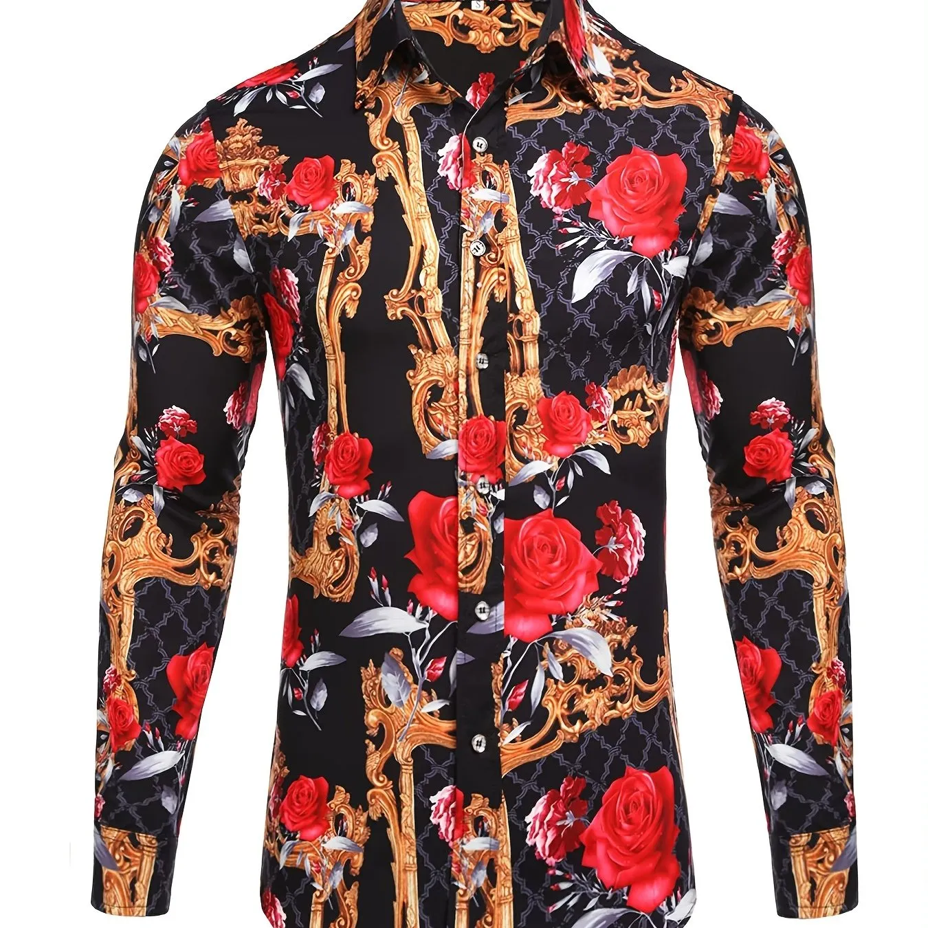 Men's Long Sleeve Luxury Design Print Casual Button Down Shirt