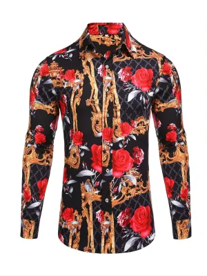 Men's Long Sleeve Luxury Design Print Casual Button Down Shirt