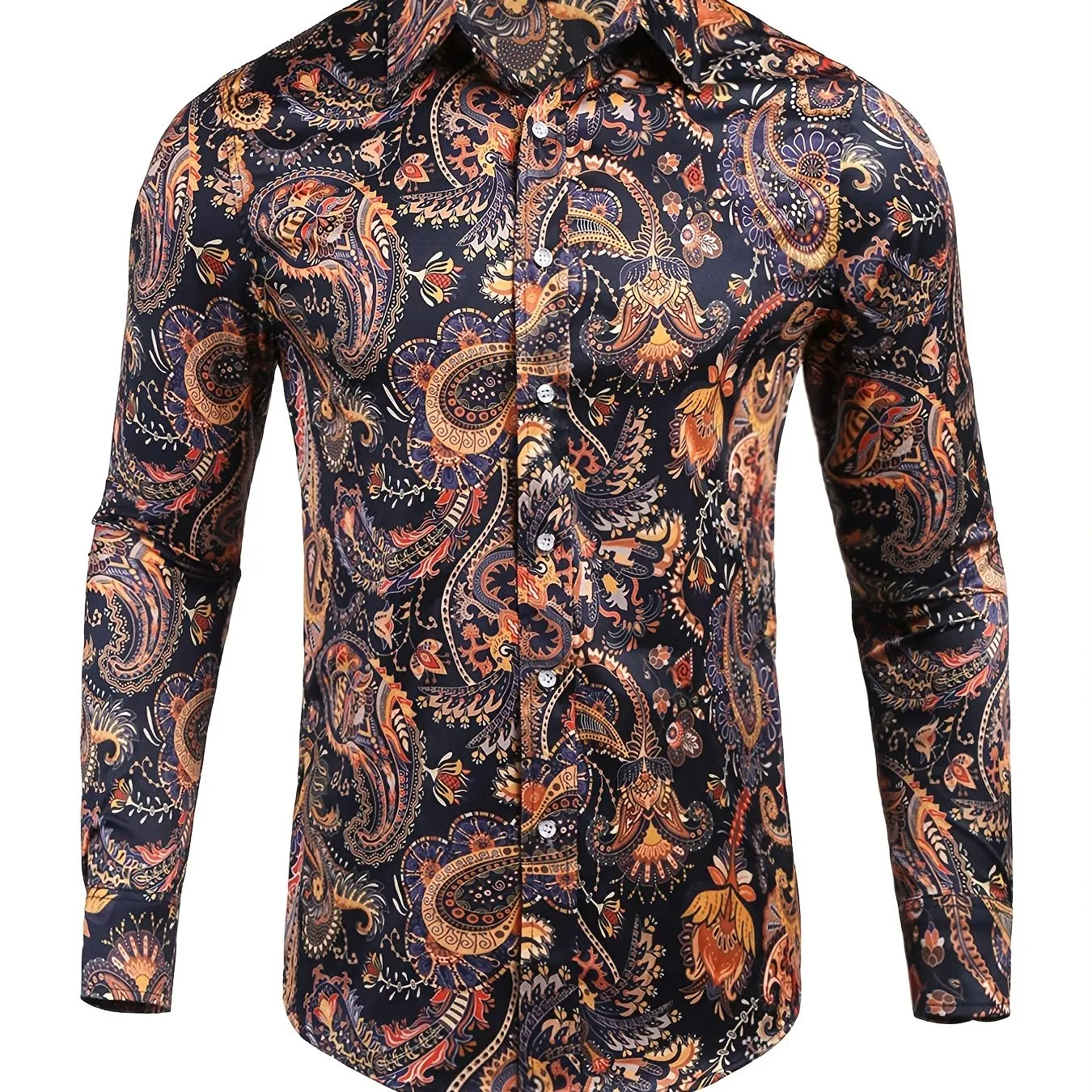 Men's Long Sleeve Luxury Design Print Casual Button Down Shirt