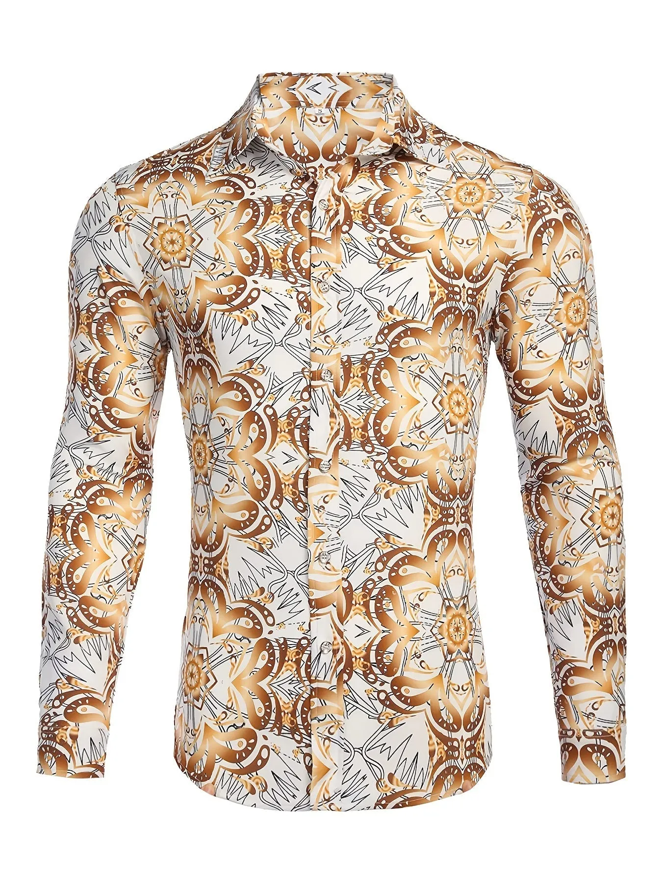 Men's Long Sleeve Luxury Design Print Casual Button Down Shirt