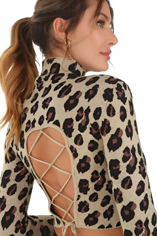 Mock neck lace up open back top