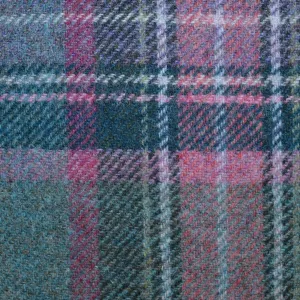 Moss Green with Teal, Pink and Heather Plaid Check All Wool Tweed Coating