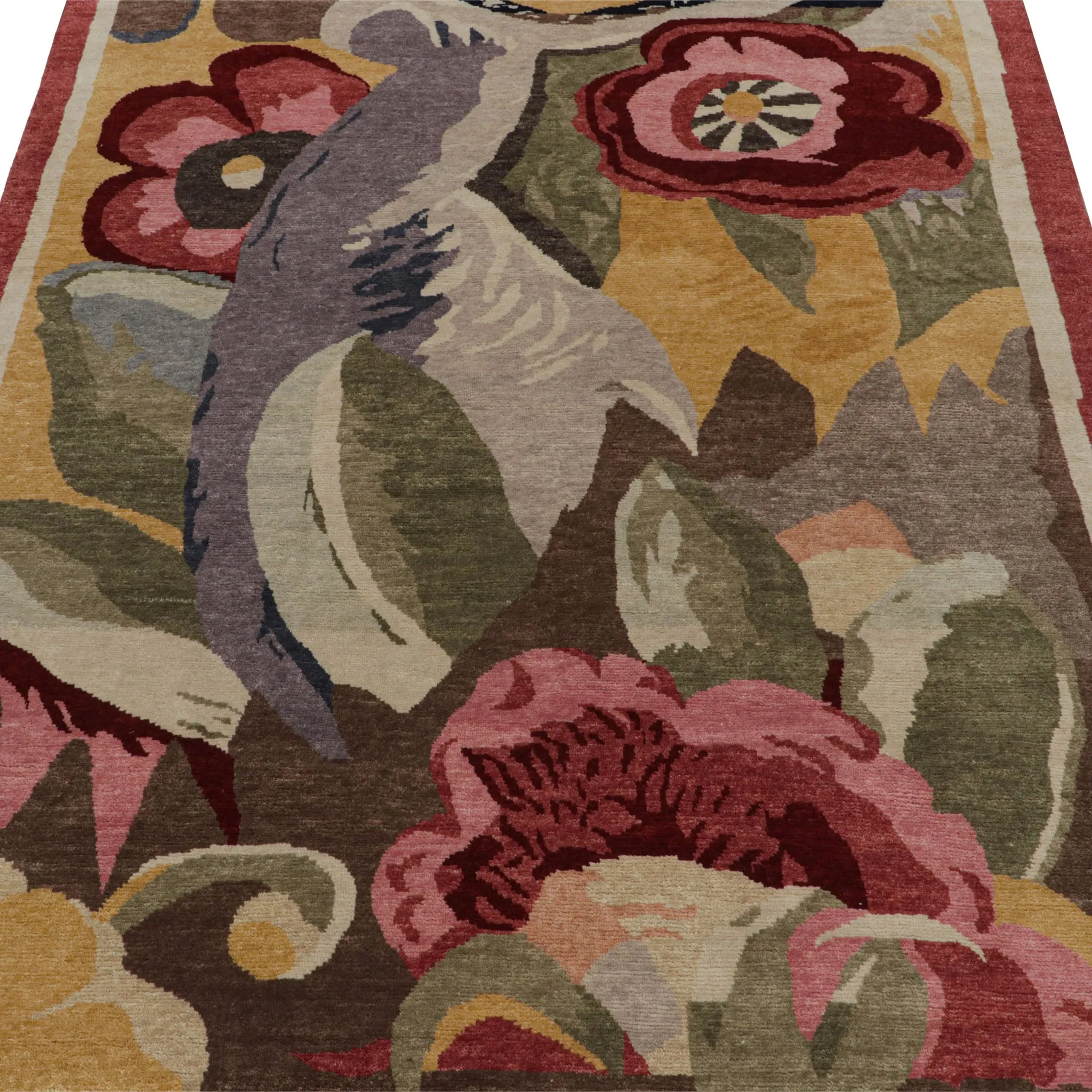 Multicolored Modern Floral Wool Rug - 8' x 9'11"