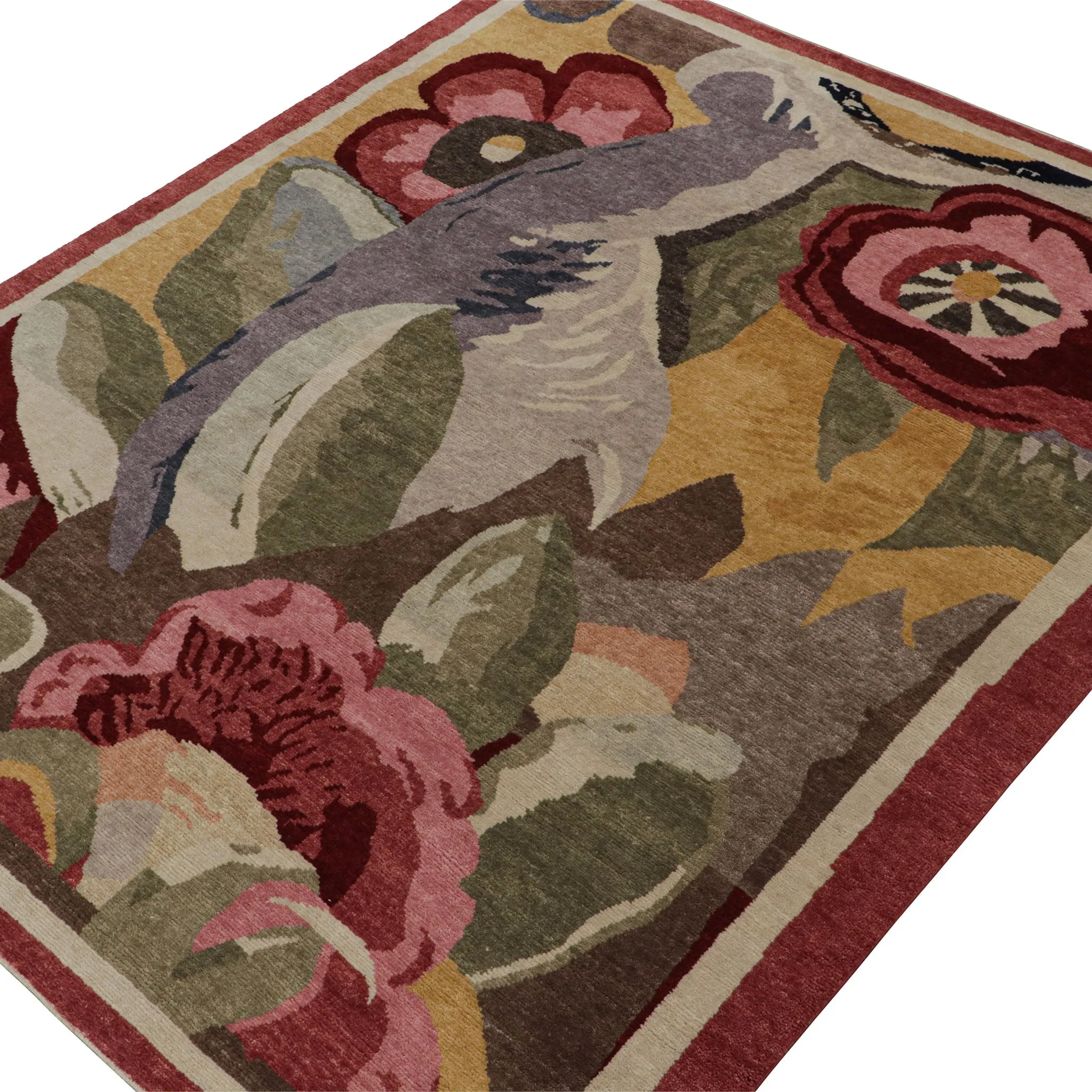 Multicolored Modern Floral Wool Rug - 8' x 9'11"