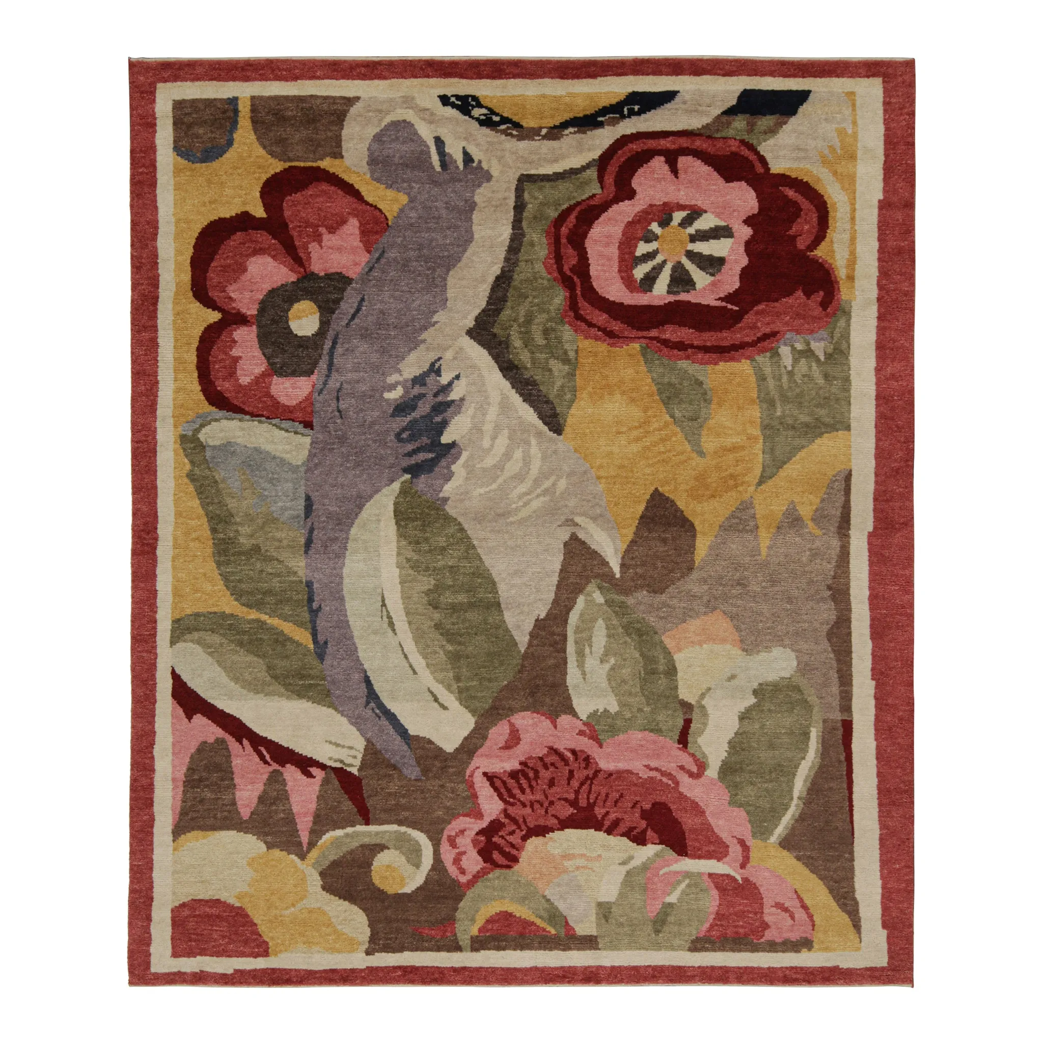 Multicolored Modern Floral Wool Rug - 8' x 9'11"