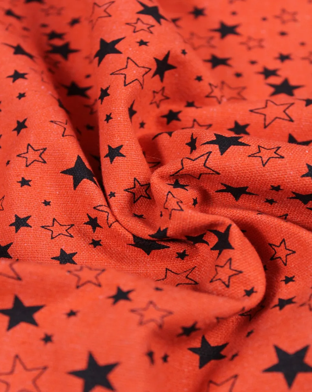 Orange Black Star Design Cotton Canvas Fabric