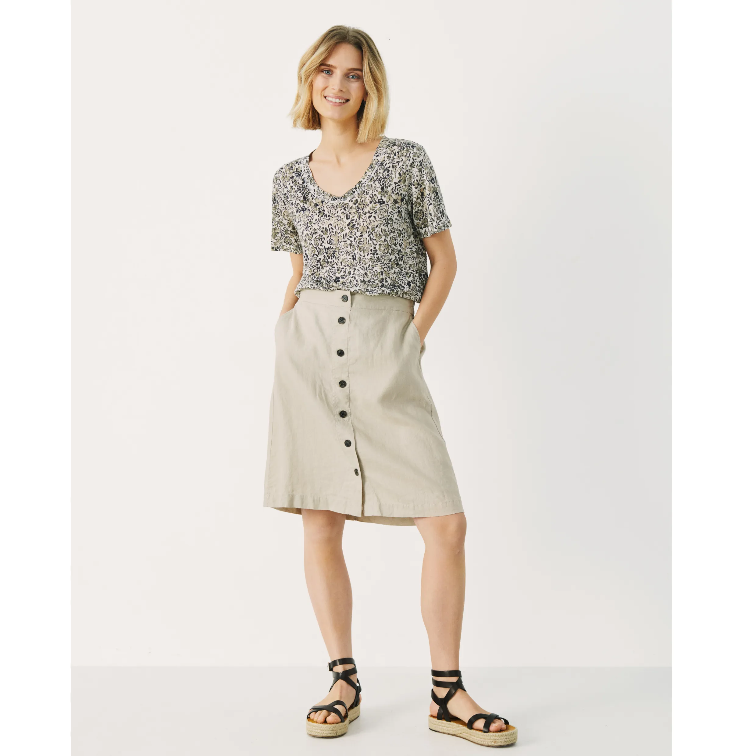 Part Two Palina Linen Button Down Skirt 6811