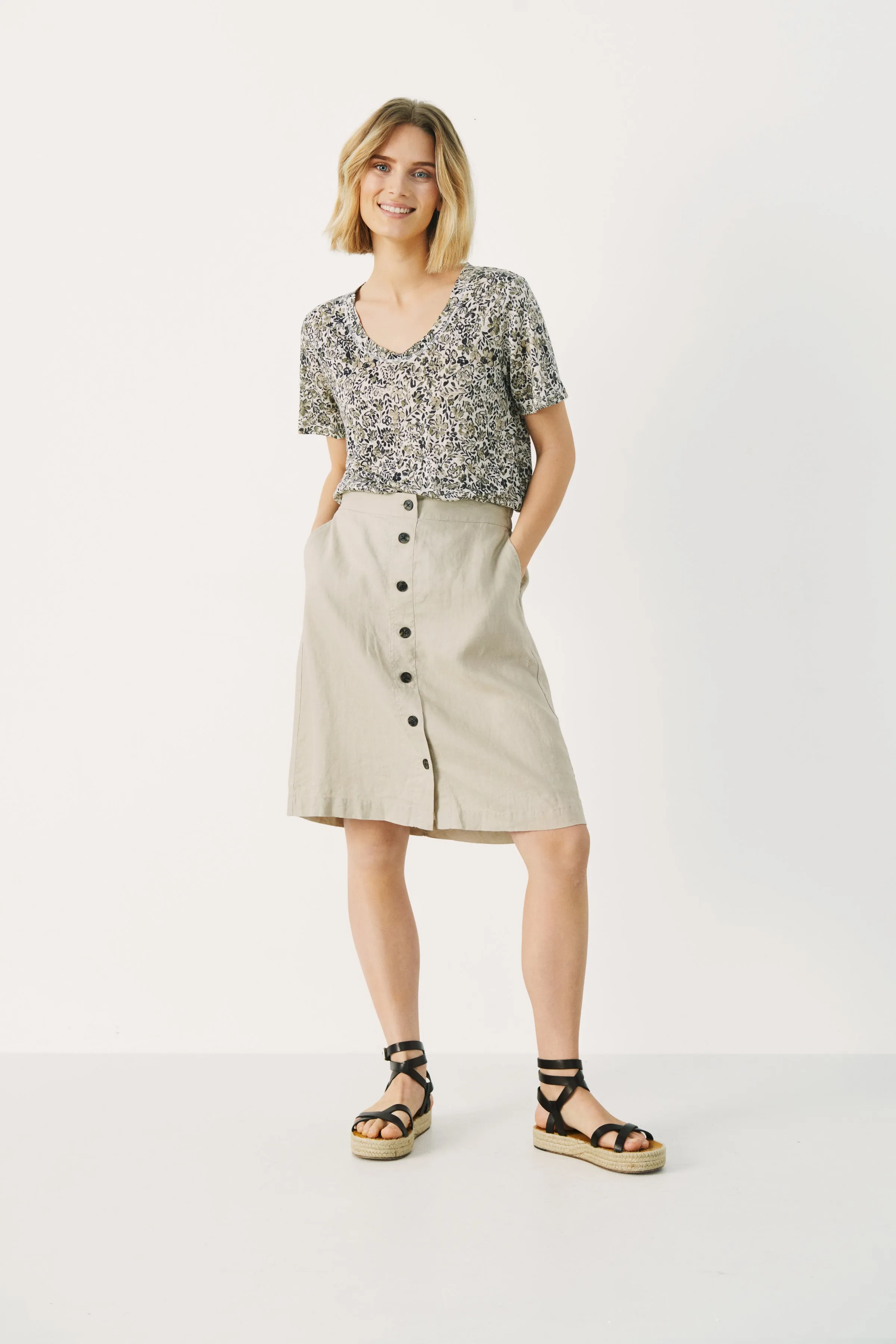 Part Two Palina Linen Button Down Skirt 6811