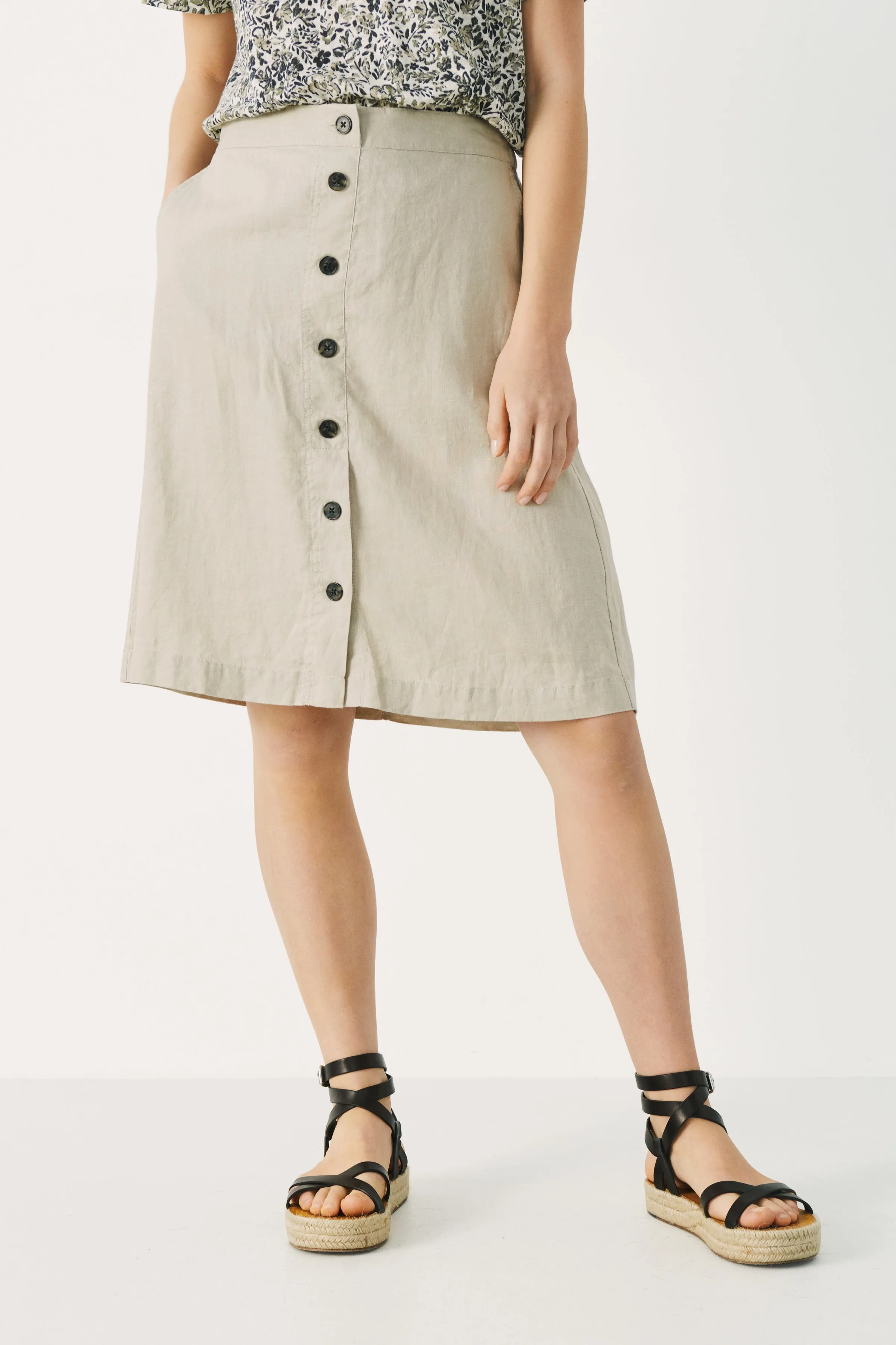 Part Two Palina Linen Button Down Skirt 6811