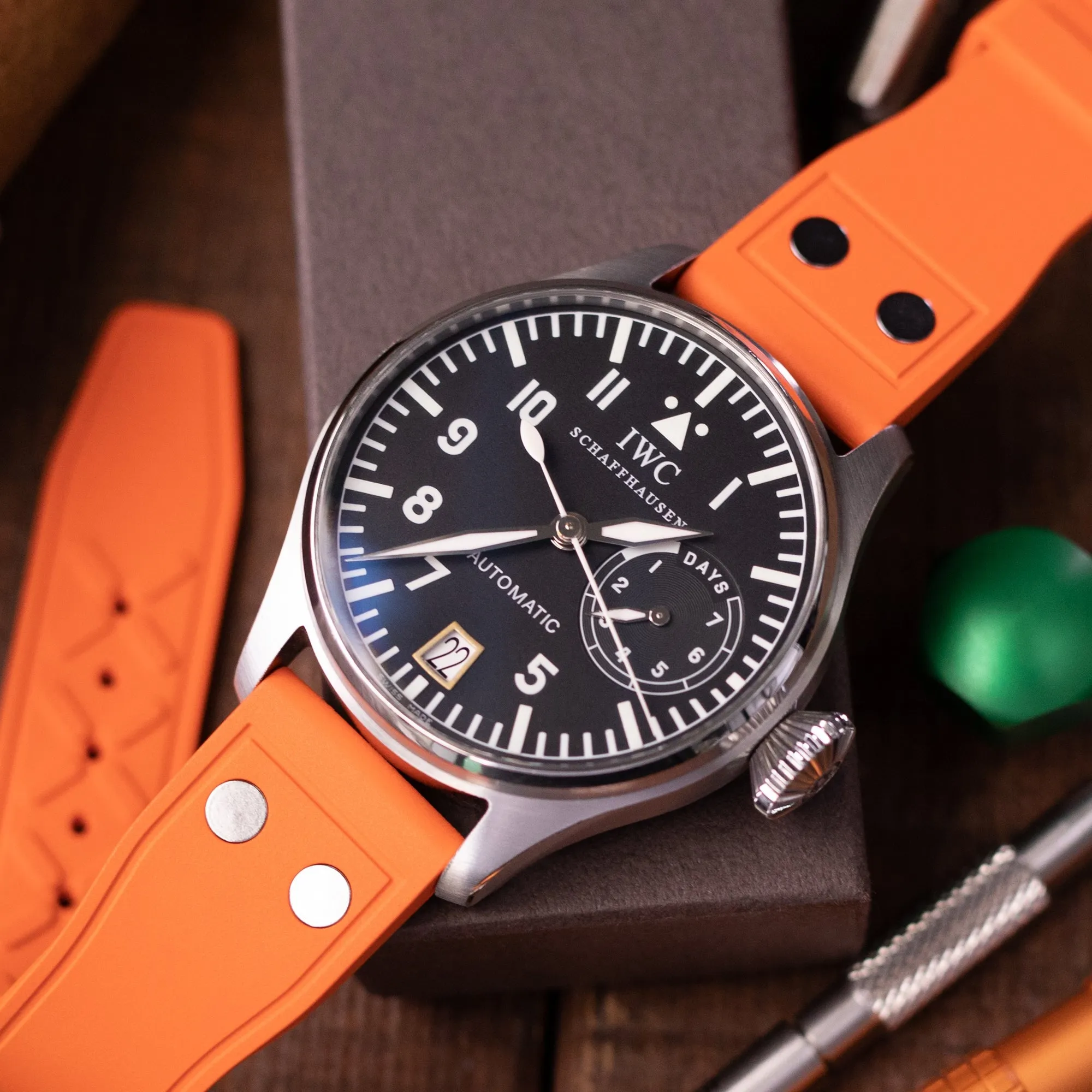 Quick Release Orange Rivet Pilot FKM rubber watch strap