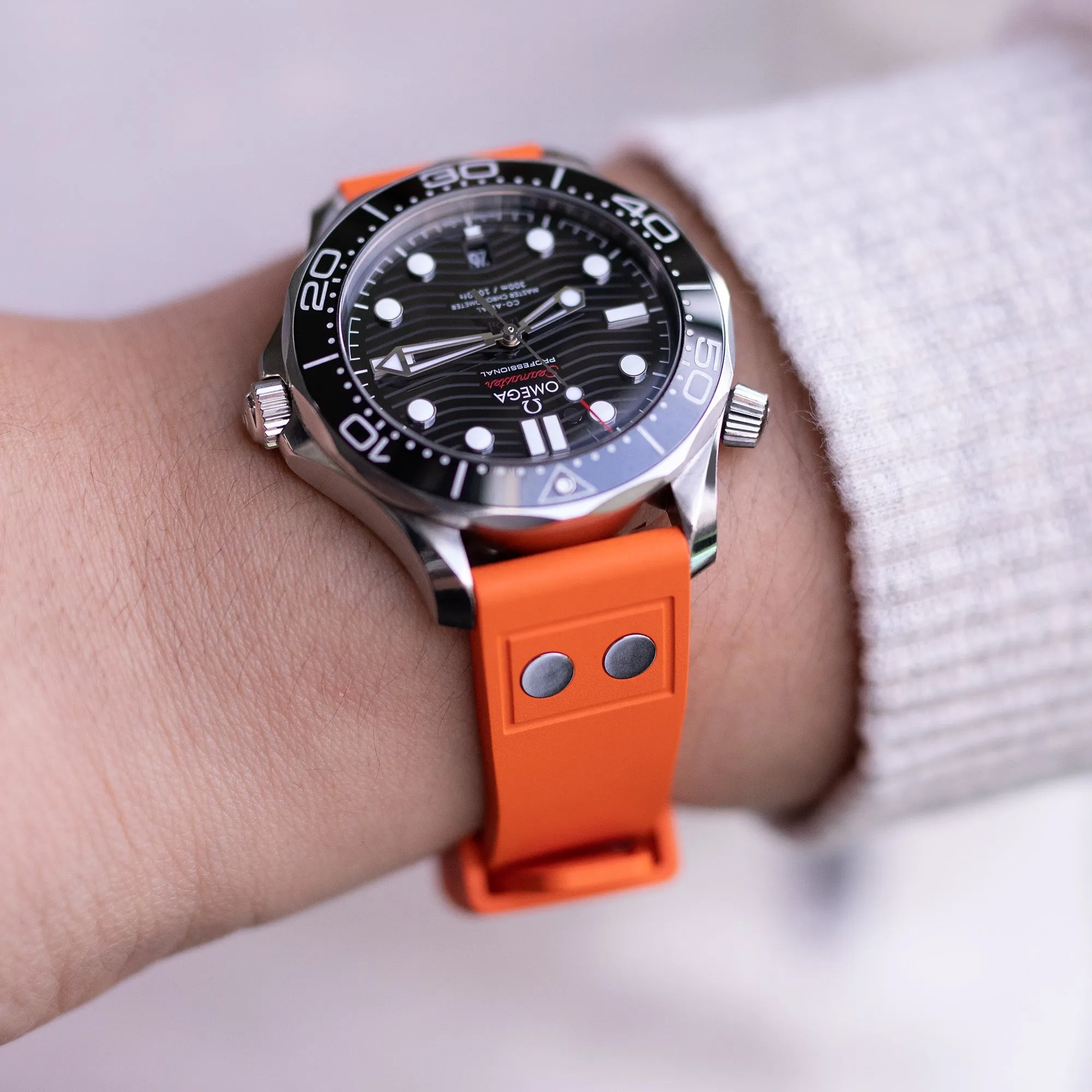 Quick Release Orange Rivet Pilot FKM rubber watch strap