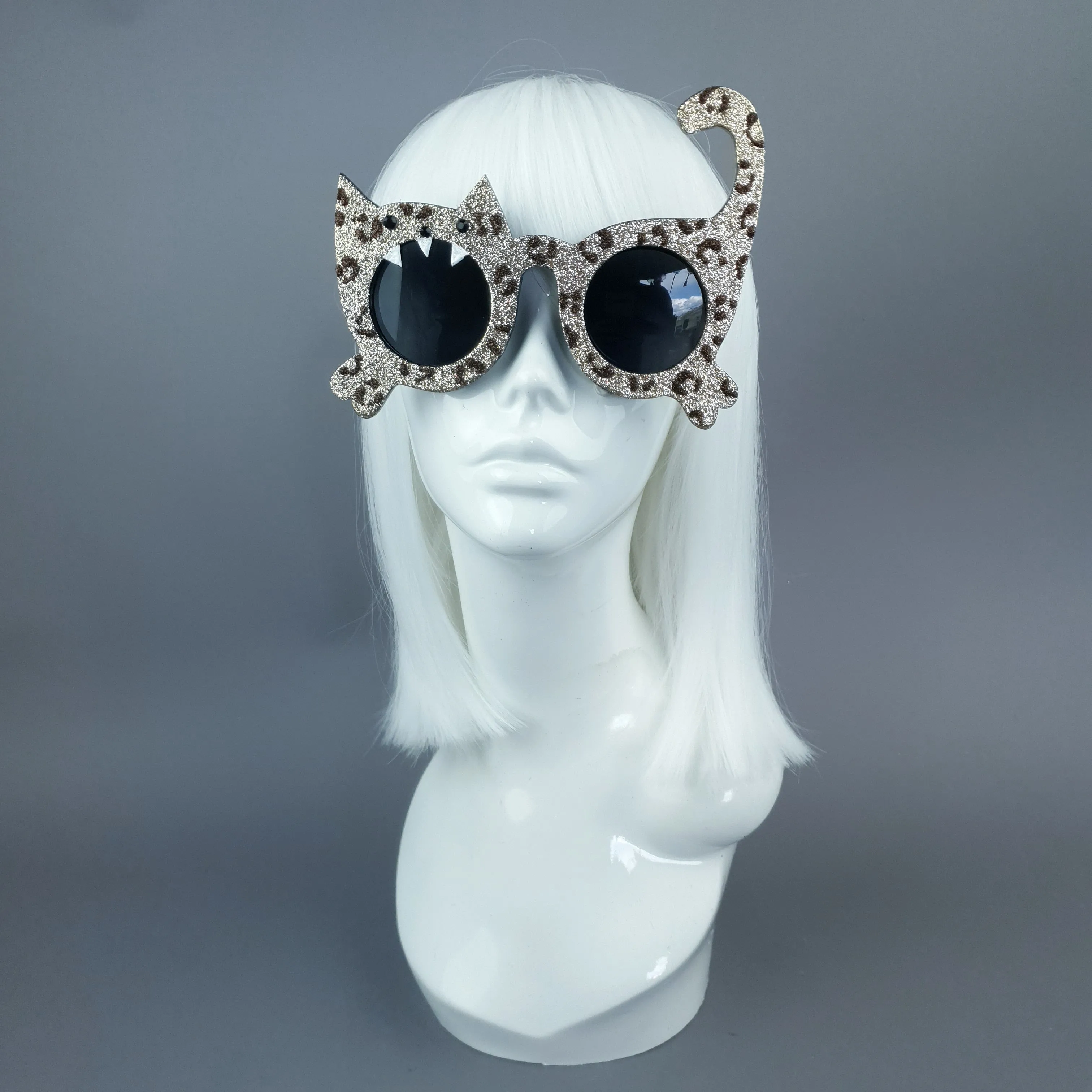 "Hunter" Gold Glitter Leopard Cat Sunglasses