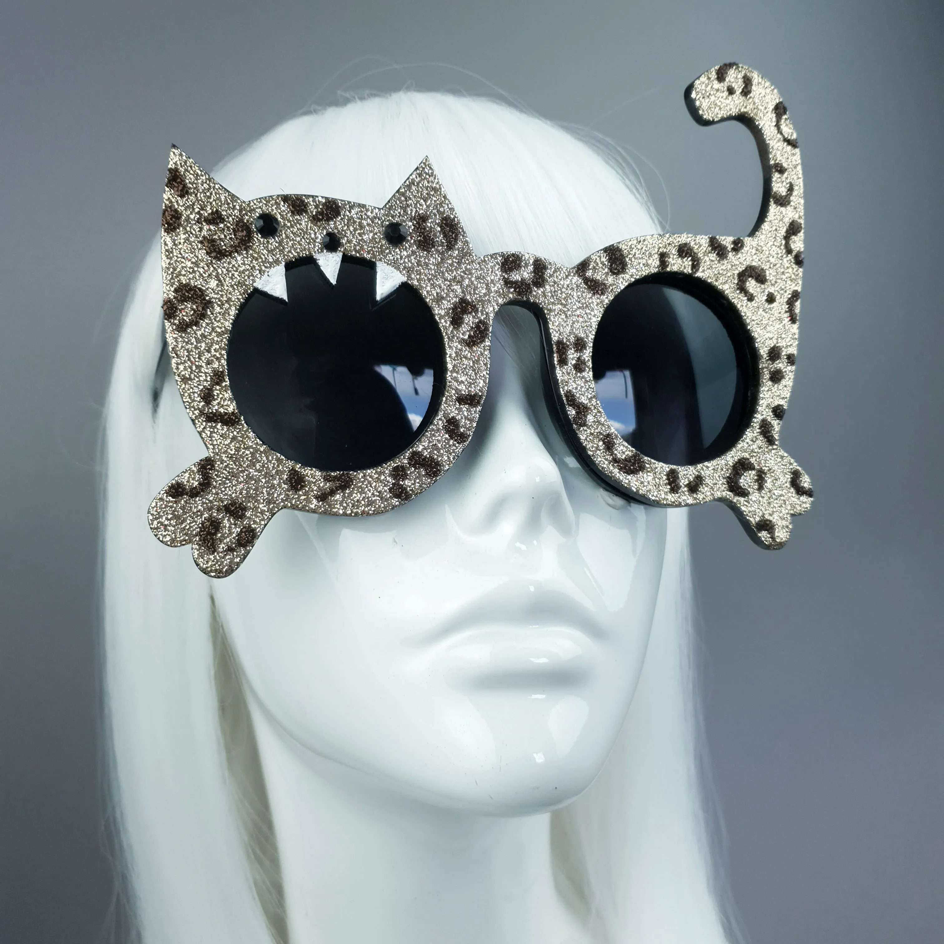 "Hunter" Gold Glitter Leopard Cat Sunglasses