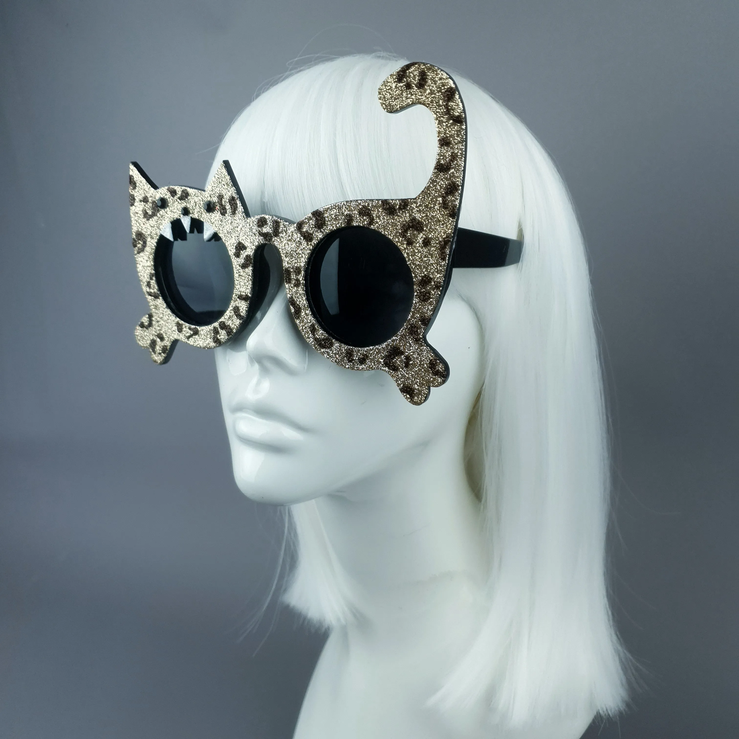 "Hunter" Gold Glitter Leopard Cat Sunglasses