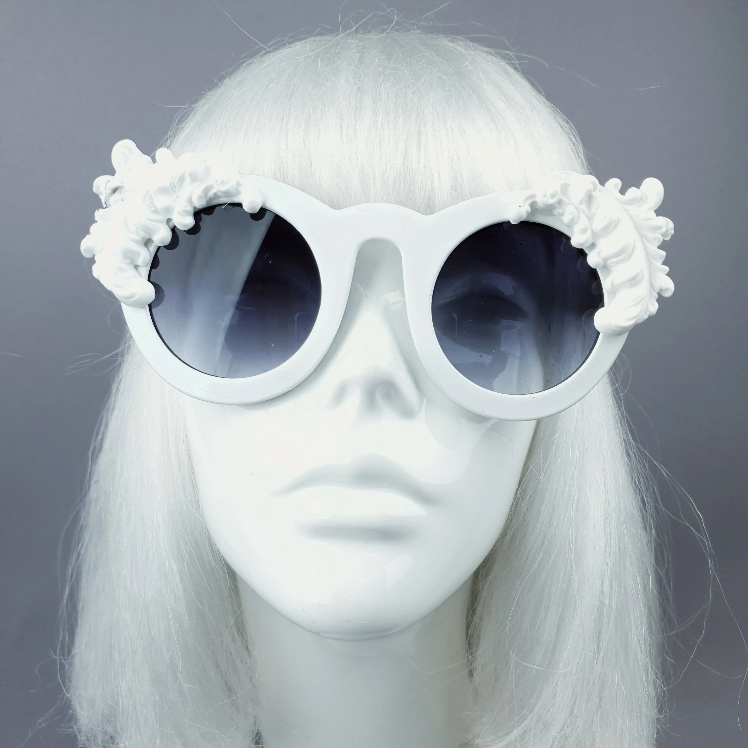 "Nakhti" White Filigree Statement Sunglasses