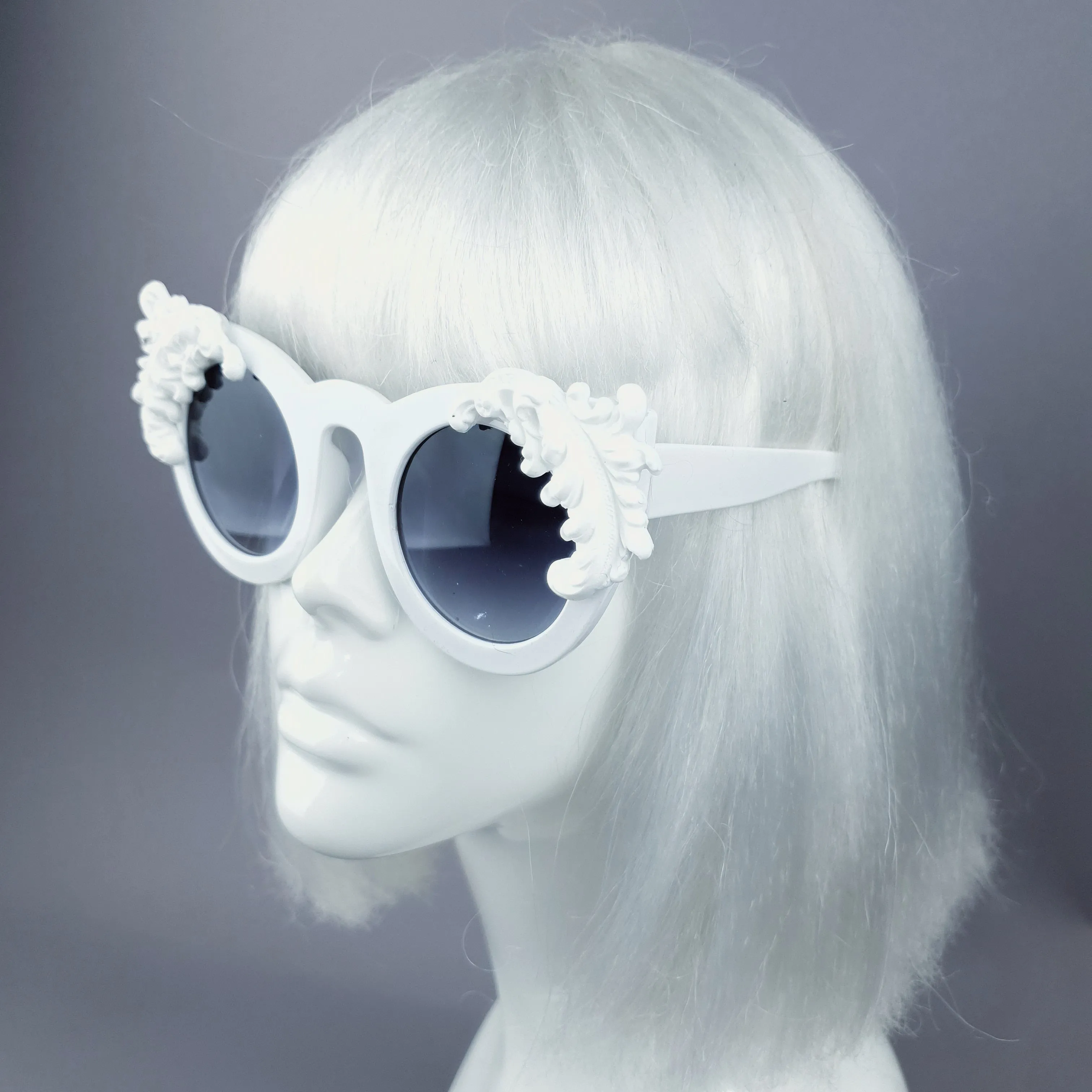 "Nakhti" White Filigree Statement Sunglasses