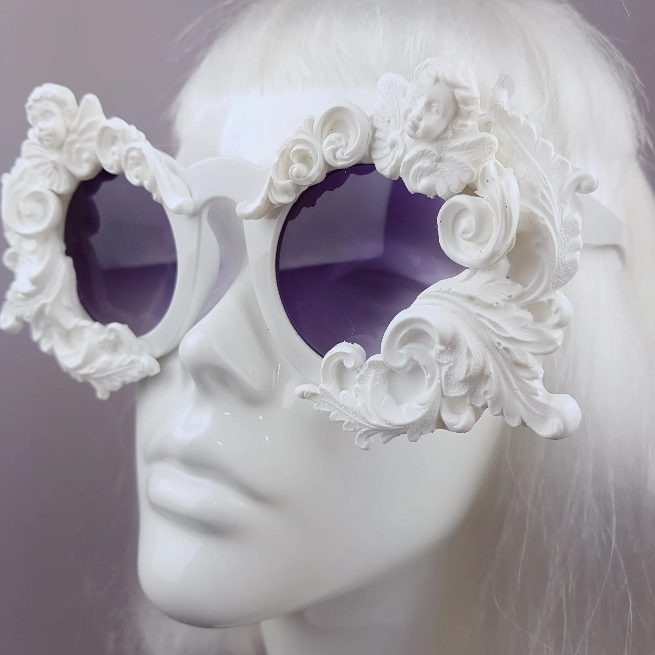 "Venus" White Filigree & Cherub Baroque Sunglasses