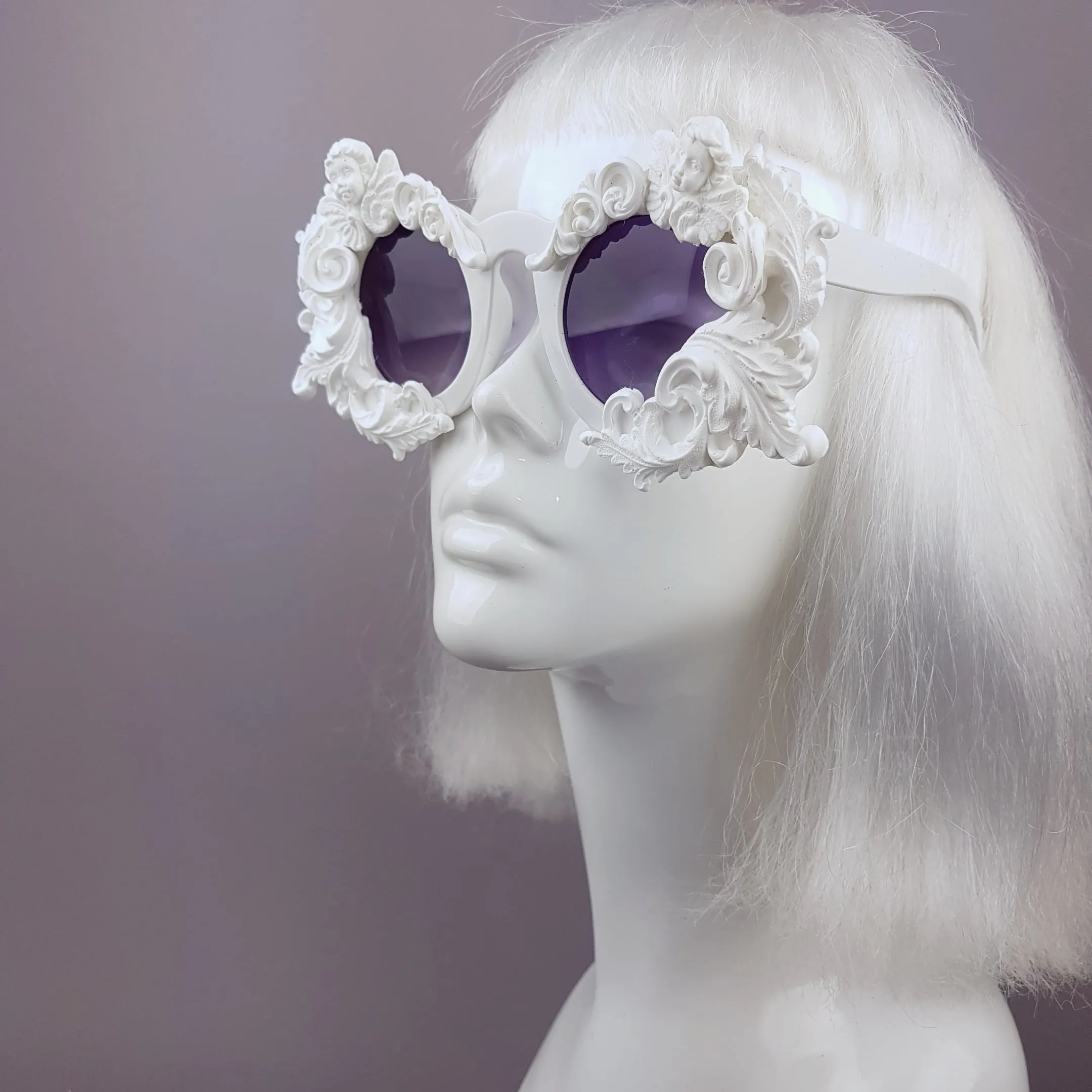 "Venus" White Filigree & Cherub Baroque Sunglasses