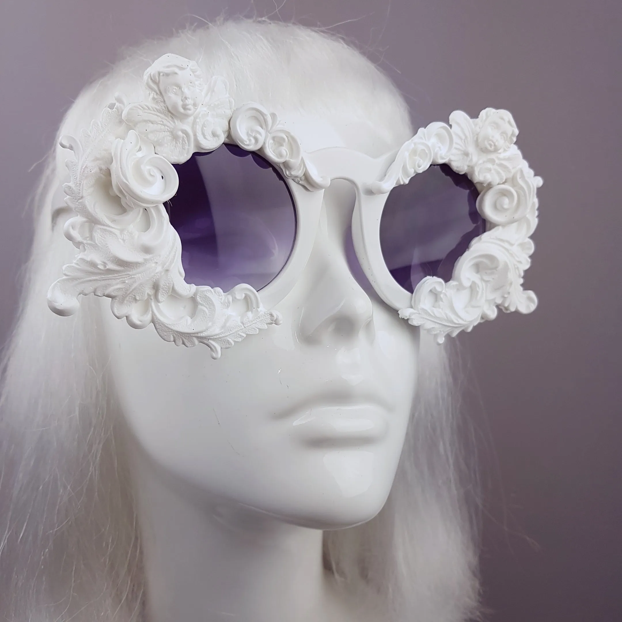 "Venus" White Filigree & Cherub Baroque Sunglasses