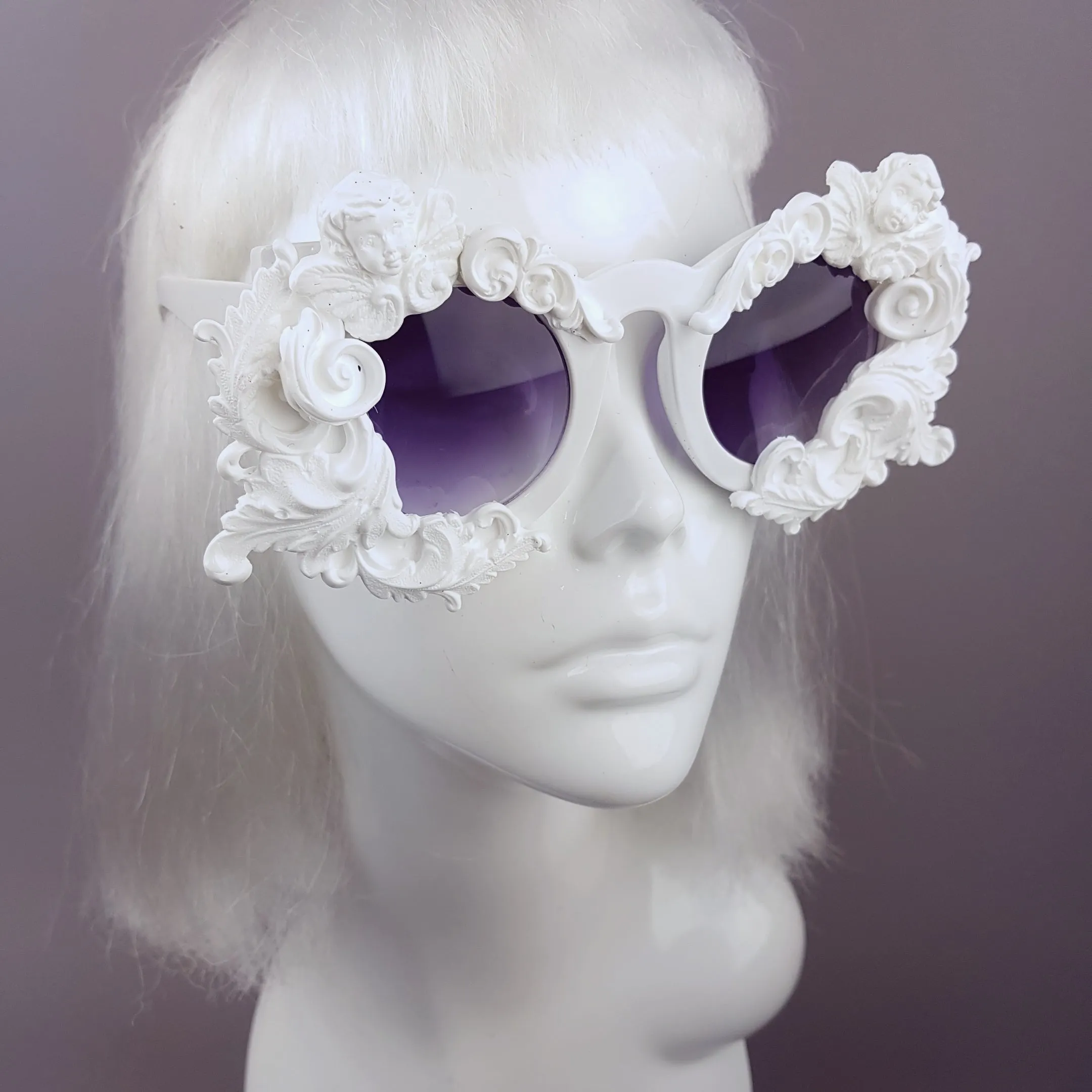 "Venus" White Filigree & Cherub Baroque Sunglasses