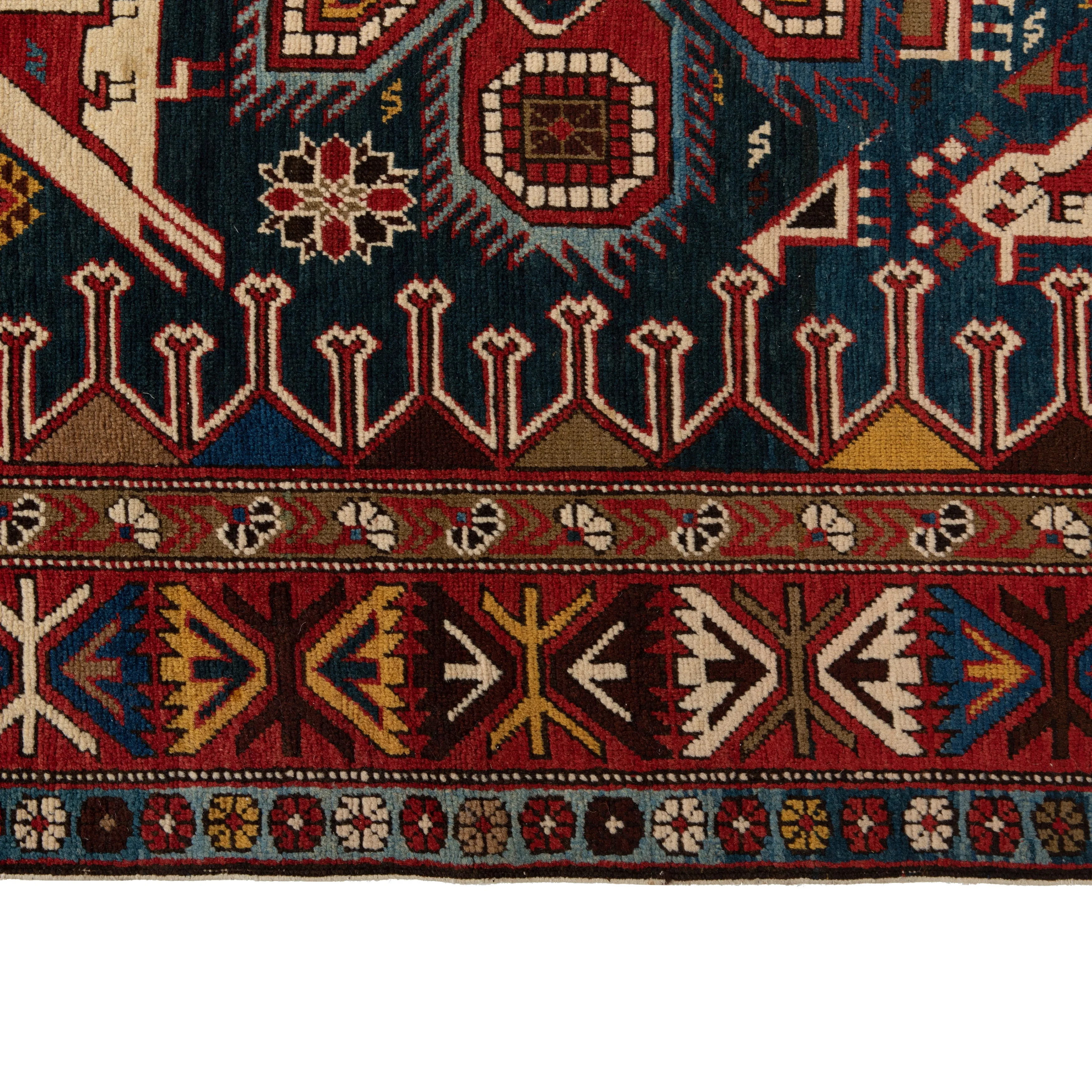 Red & Blue Antique Turkish Runner - 4'11'' x 10'11''