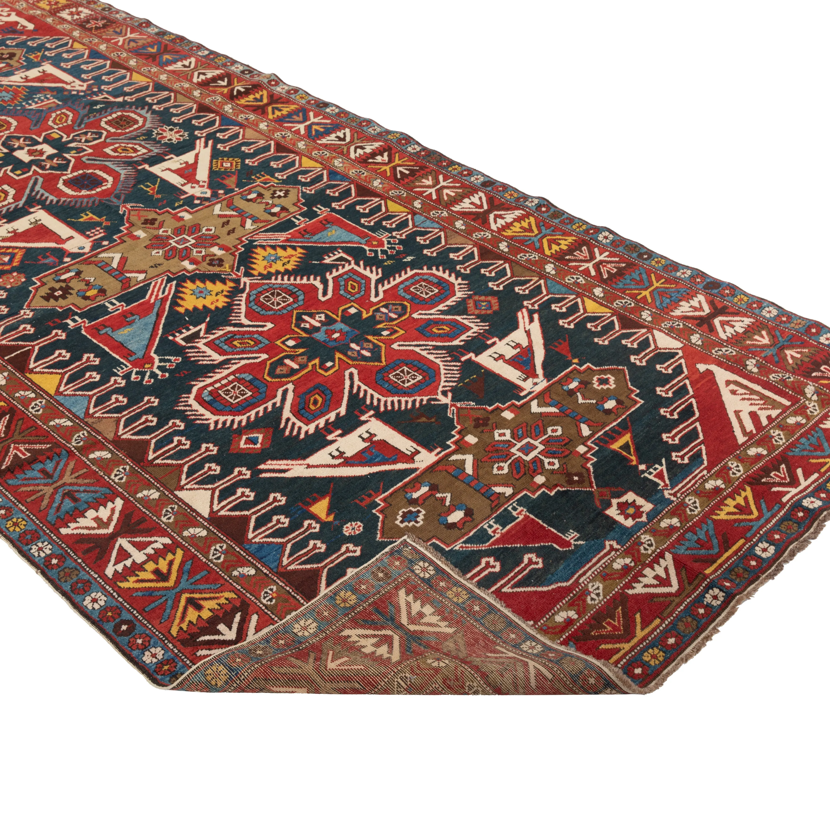 Red & Blue Antique Turkish Runner - 4'11'' x 10'11''