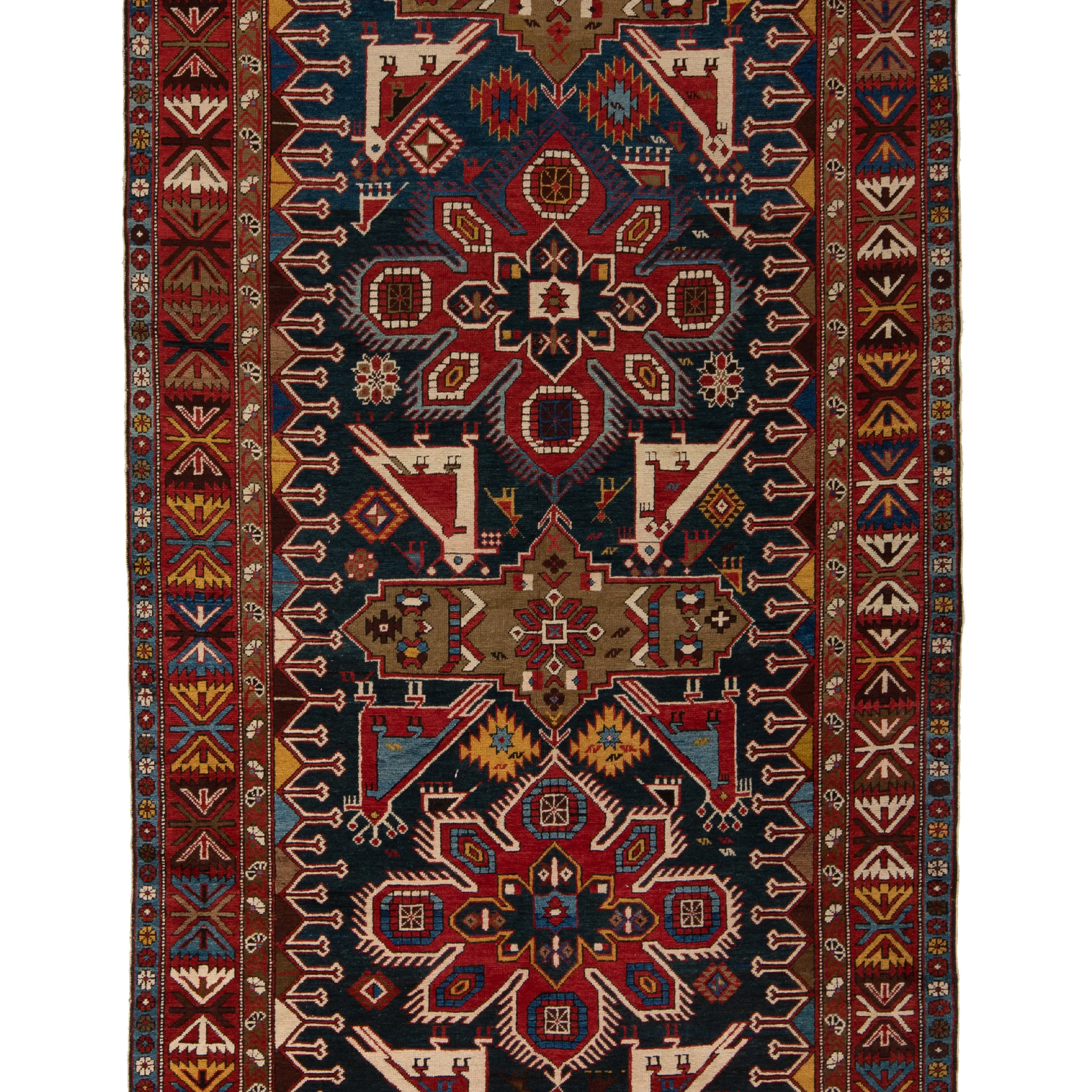 Red & Blue Antique Turkish Runner - 4'11'' x 10'11''