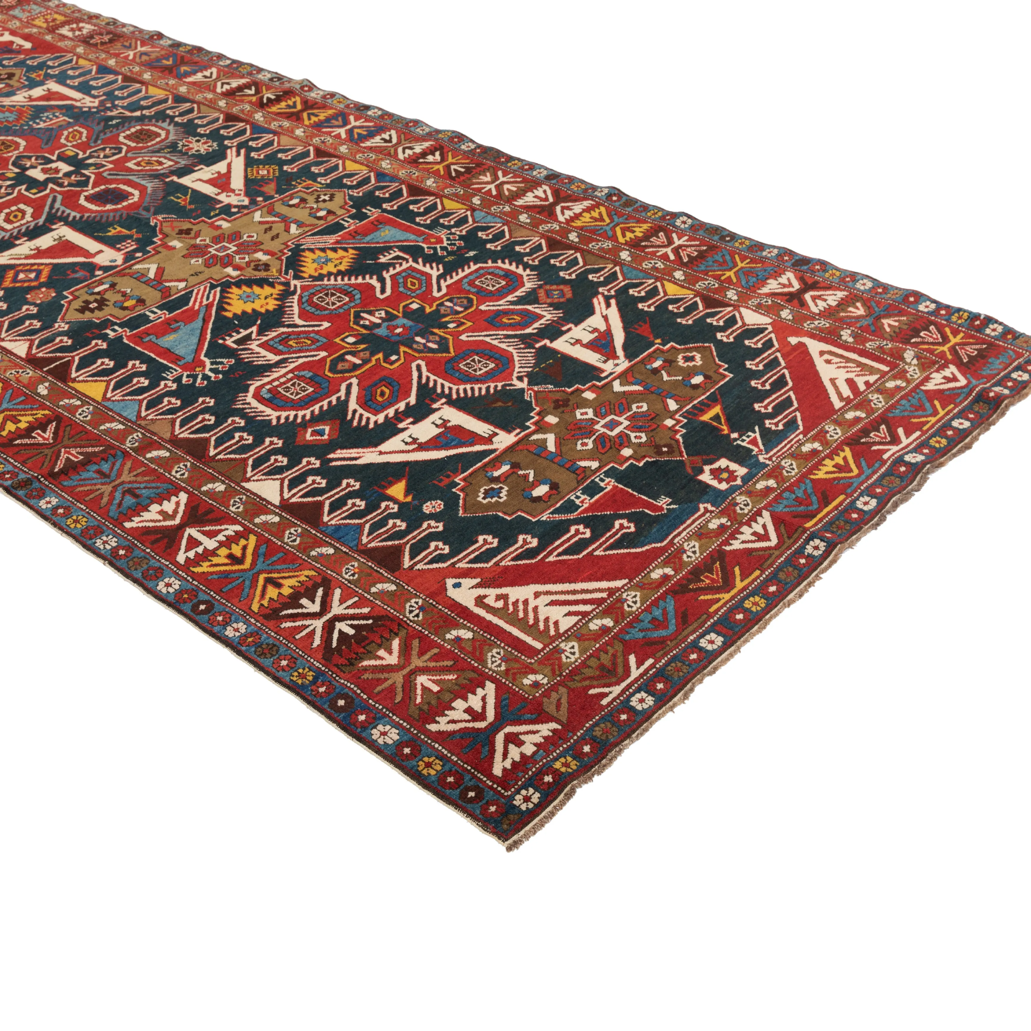 Red & Blue Antique Turkish Runner - 4'11'' x 10'11''