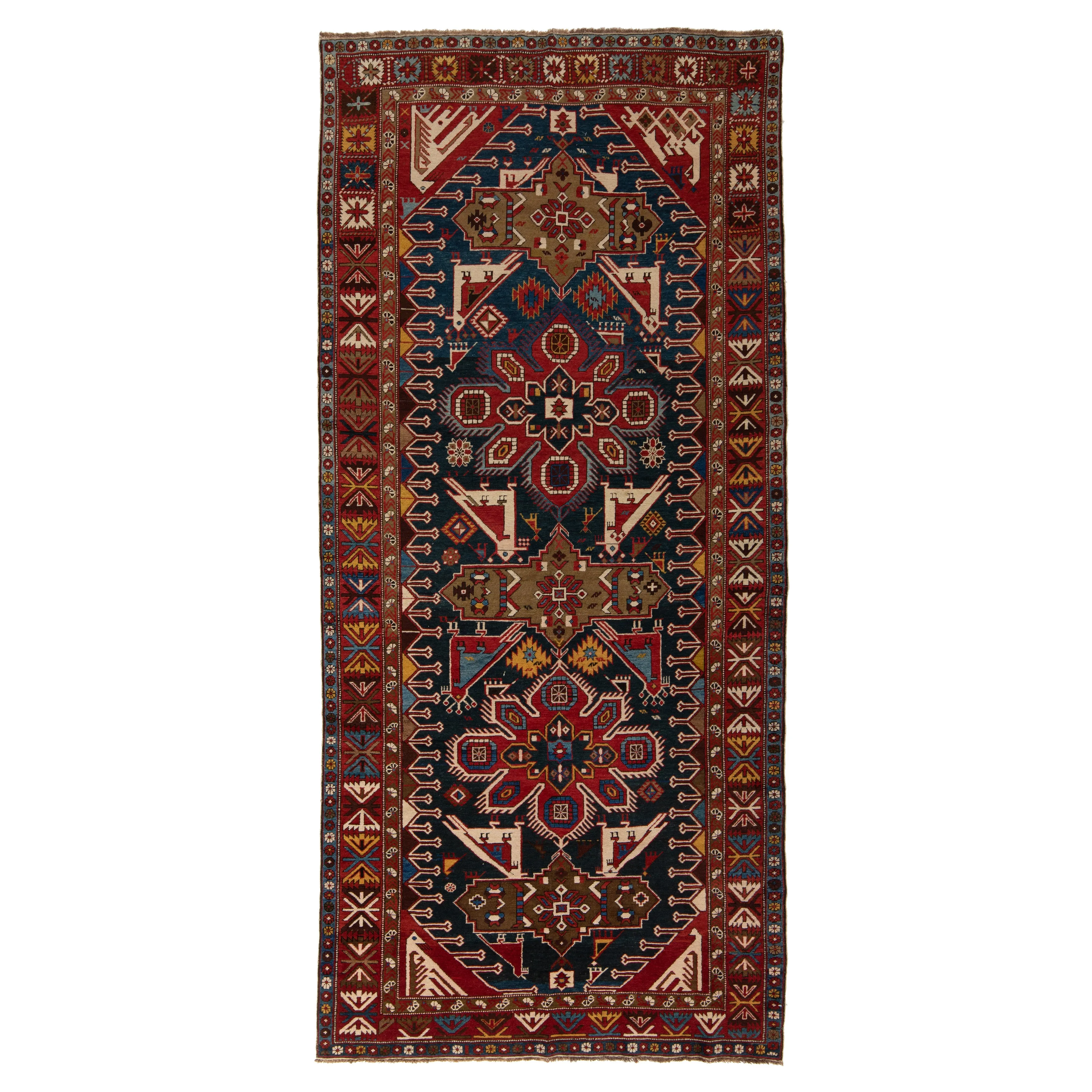 Red & Blue Antique Turkish Runner - 4'11'' x 10'11''