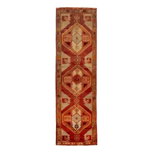 Red Vintage Traditional Wool Runner - 4'2" x 14'1"