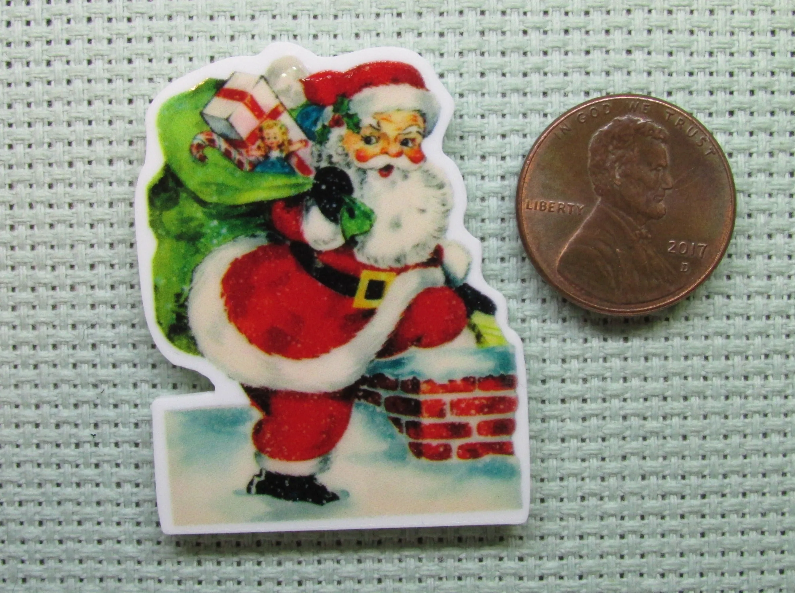 Santa Going Down the Chimney Needle Minder, Cover Minder, Magnet