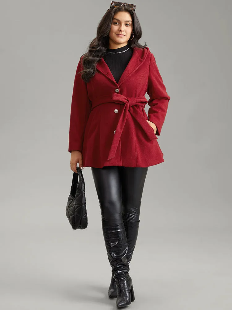 Solid Hooded Belted Buckle Detail Coat