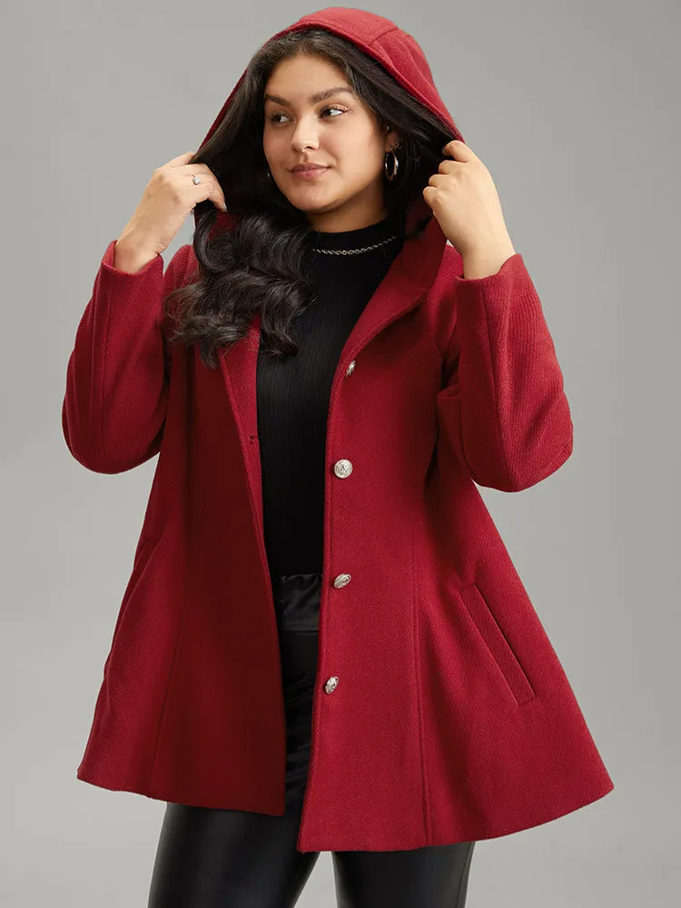 Solid Hooded Belted Buckle Detail Coat