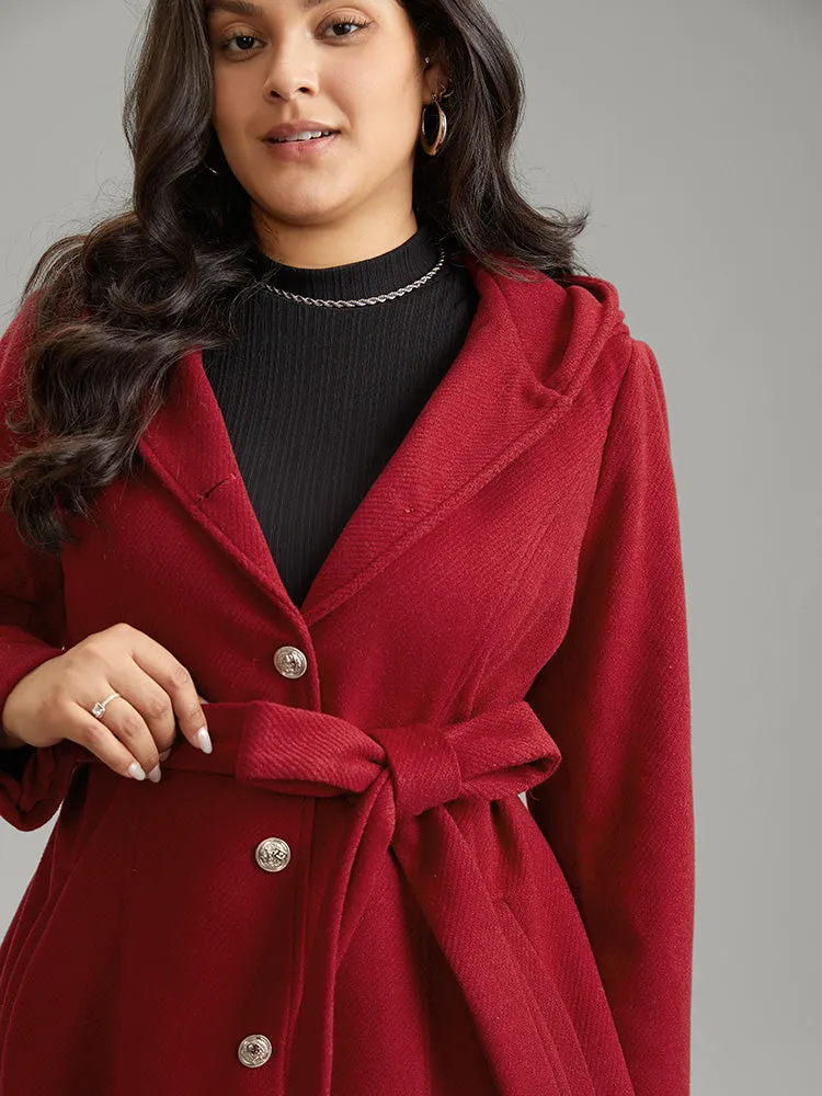 Solid Hooded Belted Buckle Detail Coat