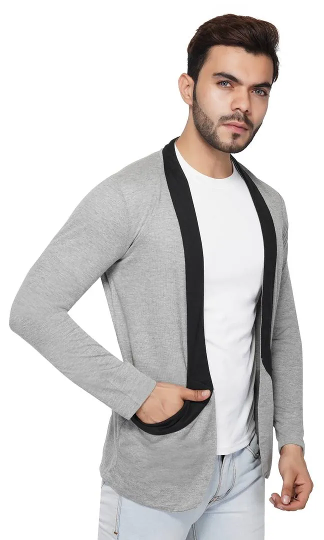 Stylish Full Sleeve Grey Shrug For Men