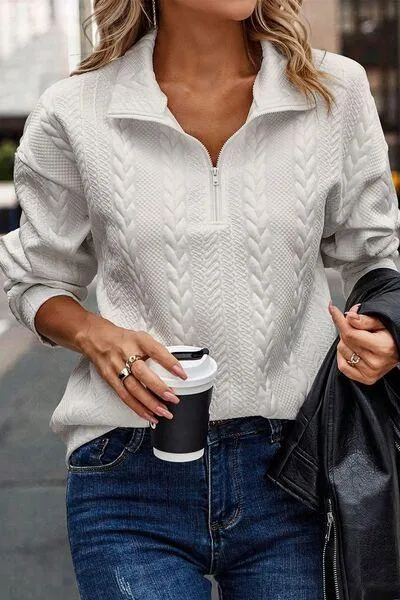 Textured Half Zip Dropped Shoulder Sweatshirt