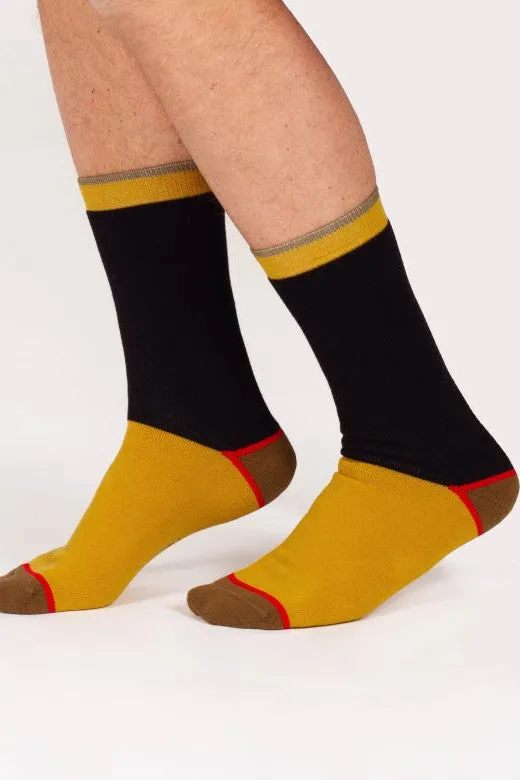 Thought Block Colour Walker Crew Socks in Mustard/Navy