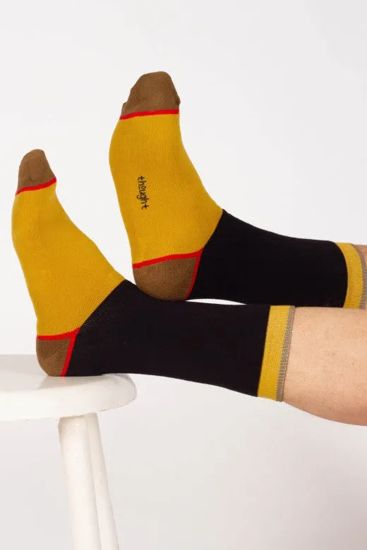 Thought Block Colour Walker Crew Socks in Mustard/Navy