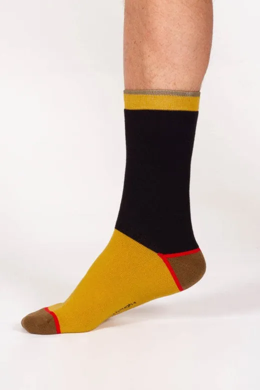 Thought Block Colour Walker Crew Socks in Mustard/Navy