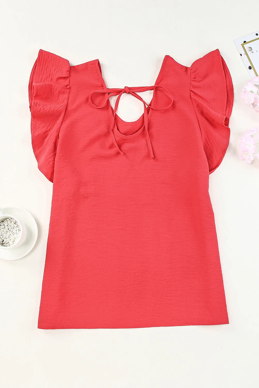 V-Neck Tied Flutter Sleeve Blouse