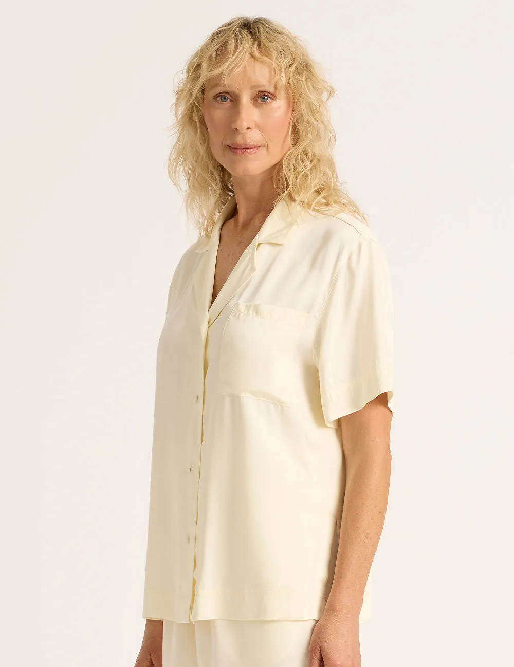 Vegan Silk Short Sleeve Sleep Shirt - Pearl