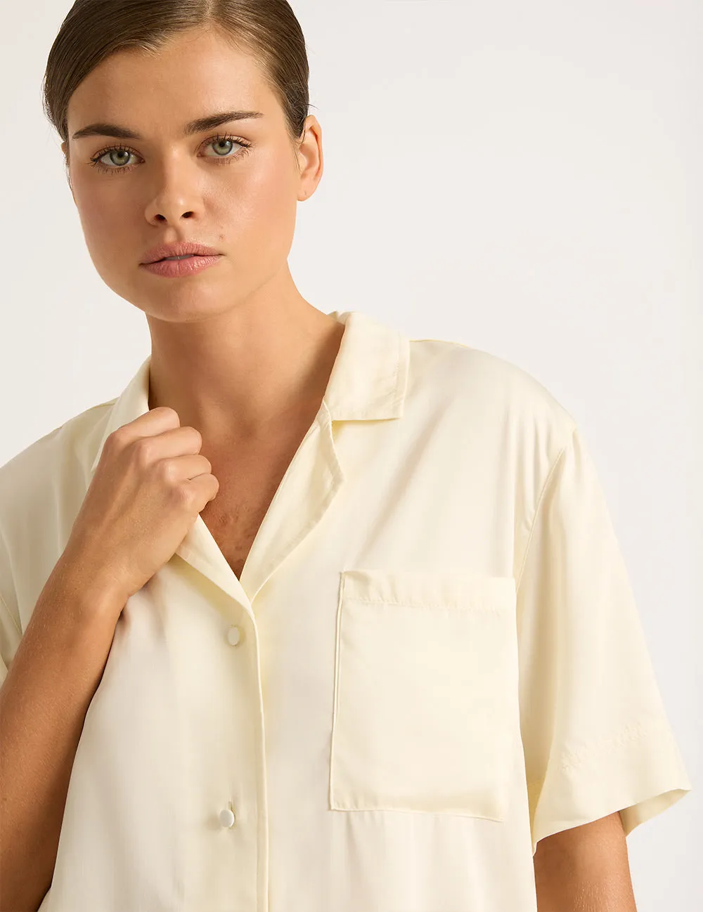 Vegan Silk Short Sleeve Sleep Shirt - Pearl