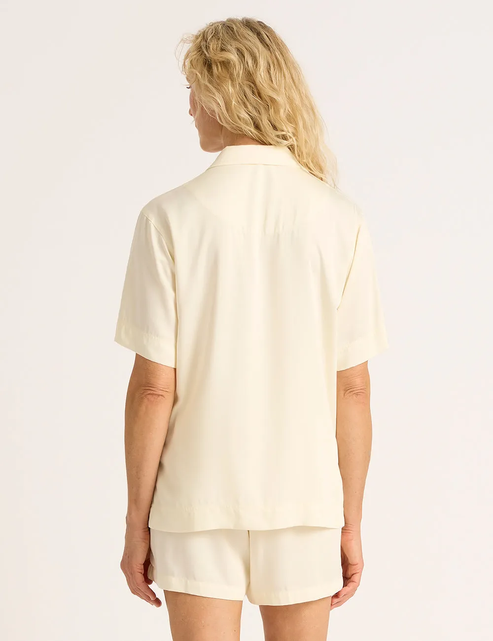 Vegan Silk Short Sleeve Sleep Shirt - Pearl