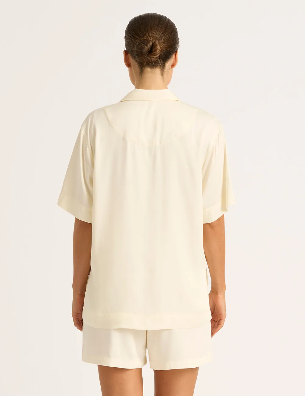 Vegan Silk Short Sleeve Sleep Shirt - Pearl