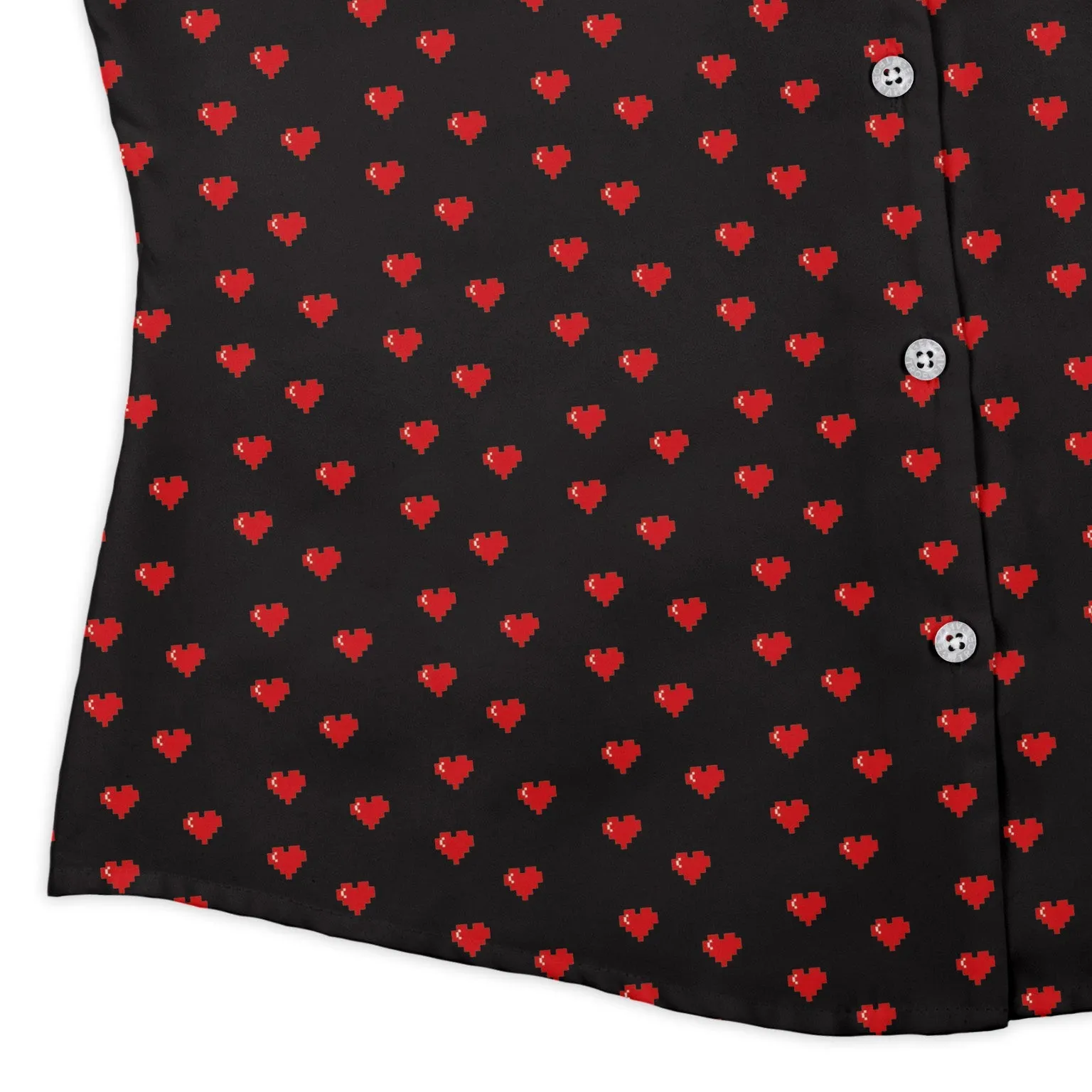 Video Game Hearts Black Curvy Button Up Shirt