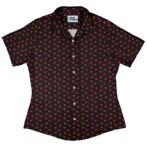 Video Game Hearts Black Curvy Button Up Shirt