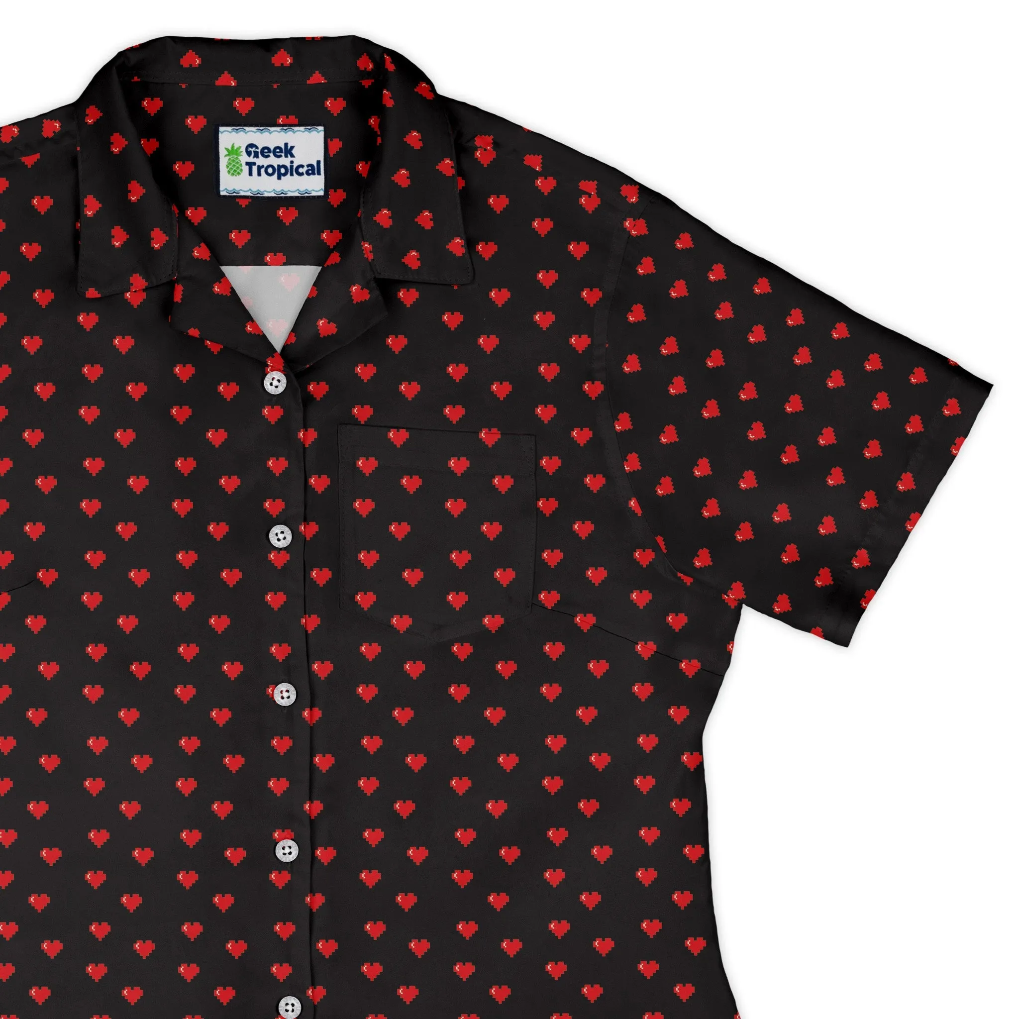 Video Game Hearts Black Curvy Button Up Shirt